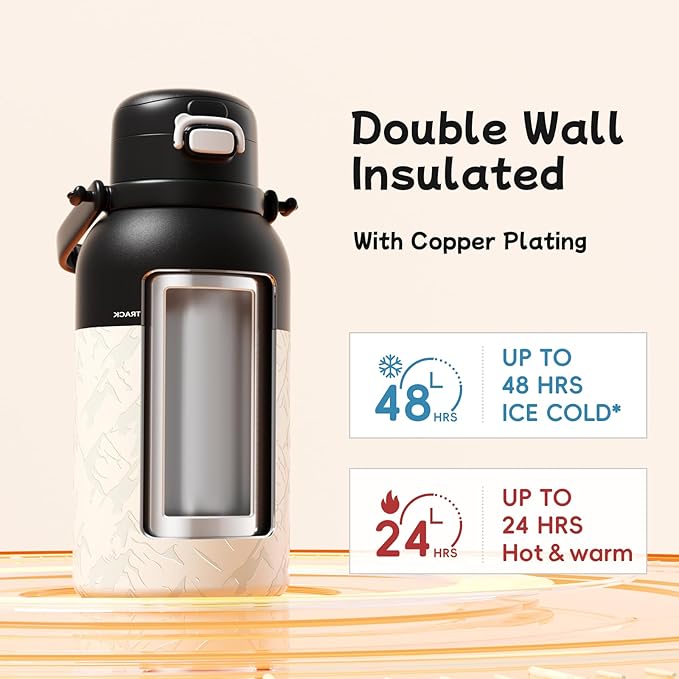 QWE Large Insulated Water Bottle with Straw&Lids,1200ml/40oz Vacuum Sealed Sport Bottles,Double Drinking,Stainless Steel Tumbler with Handle,LeakProof,BPA-Free,for Hiking,Gym,camp (Wilderness Black)