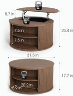 Load image into Gallery viewer, Lift Top Coffee Table with Storage,31.5”Mid Century Modern Round Center Table with Hidden Compartment,Fluted Small Dining Table for Living Room,Home Office,Walnut