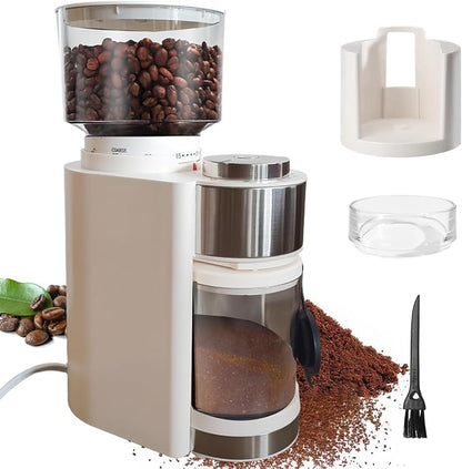 Electric Burr Coffee Grinder with 25 Grind Setting for 2-12 Cup Adjustable Stainless Steel Dosing Bean Mill Home Automatic Conical Freshly Ground Espresso Grinder with Cleaning Brush White