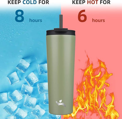 30 OZ Insulated Tumbler with Lid and 2 Straws Stainless Steel Water Bottle Vacuum Travel Mug Coffee Cup,ArmyGreen