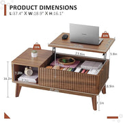LYNCOHOME Fluted Lift Top Coffee Table with Hidden Compartment, Modern Center Table for Living Room, Home Office（Walnut）