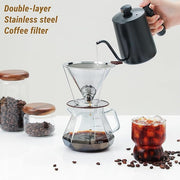 Pour Over Coffee Filter, CHDEXU Stainless Steel Coffee Dripper with Stand, Paperless Reusable Filter with Removable Cup