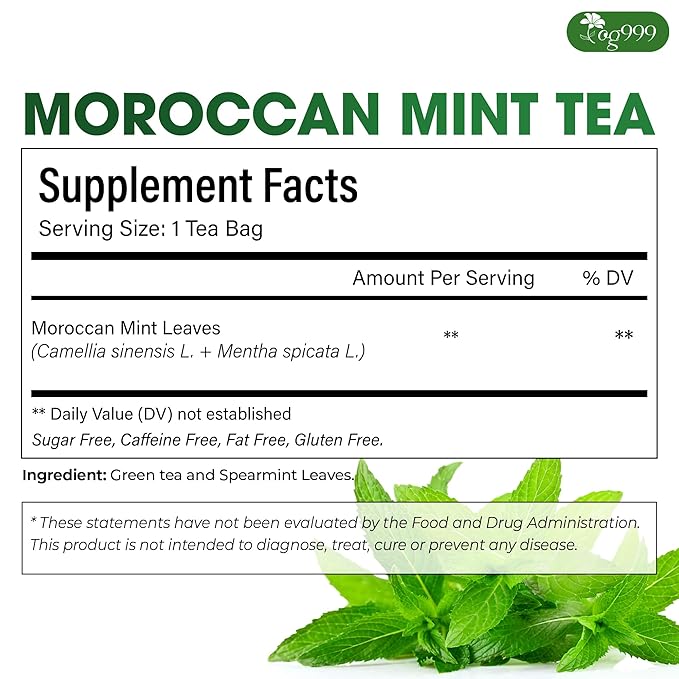 TOG999, Premium Moroccan Mint Green Tea | 60 Tea bags | Traditional Green Tea with Spearmint – Refreshing Flavor, Premium Quality Herbal Blend. Gluten-Free. Vegan