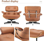 Load image into Gallery viewer, Top Black Grain Leather, Mid Century Chaise Lounge Chair and Ottoman, Modern Chair Classic Design, Heavy Duty Base Support for Living Room Study Lounge Office (Tall, Walnut-Brown)