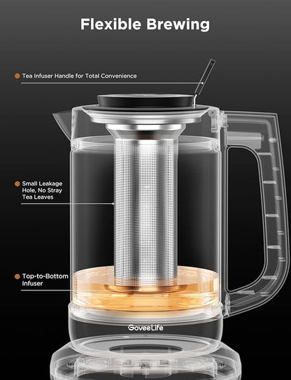 GoveeLife Smart Electric Kettle with Tea Infuser for Loose Leaf, 1.7 L Electric Tea Kettle with Brewing Program, Variable Temperature Control, 2 H Keep Warm & Auto Shut off, BPA Free, Sliver