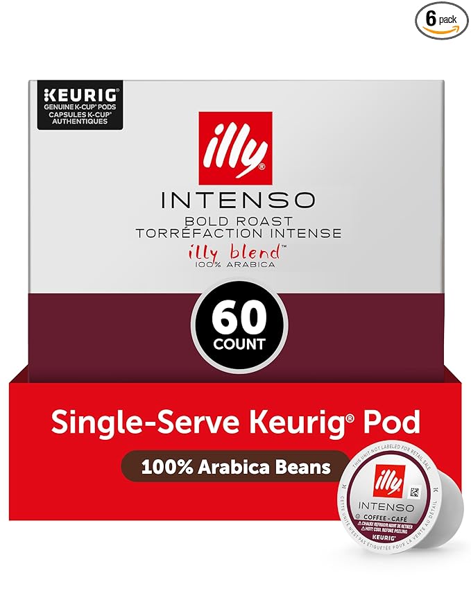 Illy Coffee K-Cups - Compatible Pods for Keurig Coffee Maker - Intenso Dark Roast - Bold & Full of Flavor, Notes of Cocoa & Dried Fruit - 10 Count (Pack of 6)