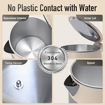 Mecity Electric Kettle 1.7L Touch Screen Temperature Control Water Boiler, No Plastic Contact with Water. 6 Presets For Tea and Coffee, 2 Hours Keep Warm, Cream & Stainless Steel Color