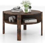 Load image into Gallery viewer, Giantex Round Coffee Table, 2-Tier Mid Century Modern Tea Cocktail Table with Storage Shelves &amp; 4 Side Compartments, Wood Center Table for Living Room, Small Spaces (Rustic Brown)