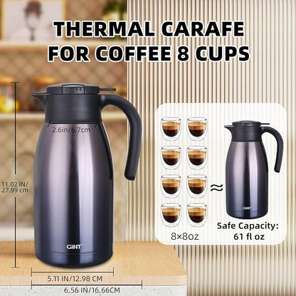 GiNT 1.9L / 64Oz Thermal Coffee Carafe, Insulated Stainless Steel Coffee Carafes for Keeping Hot/Double Walled Vacuum Thermal Carafe (Purple)