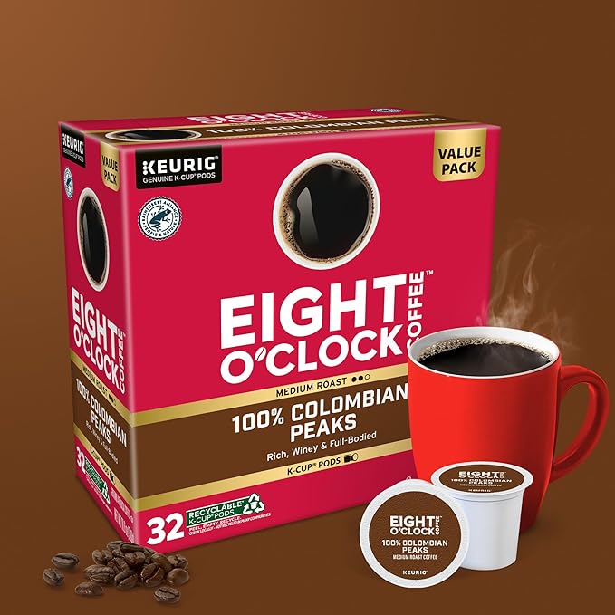 Eight O'Clock Coffee Colombian Peaks Single-Serve Keurig K-Cup Pods, Medium Roast Coffee Pods, 32 Count