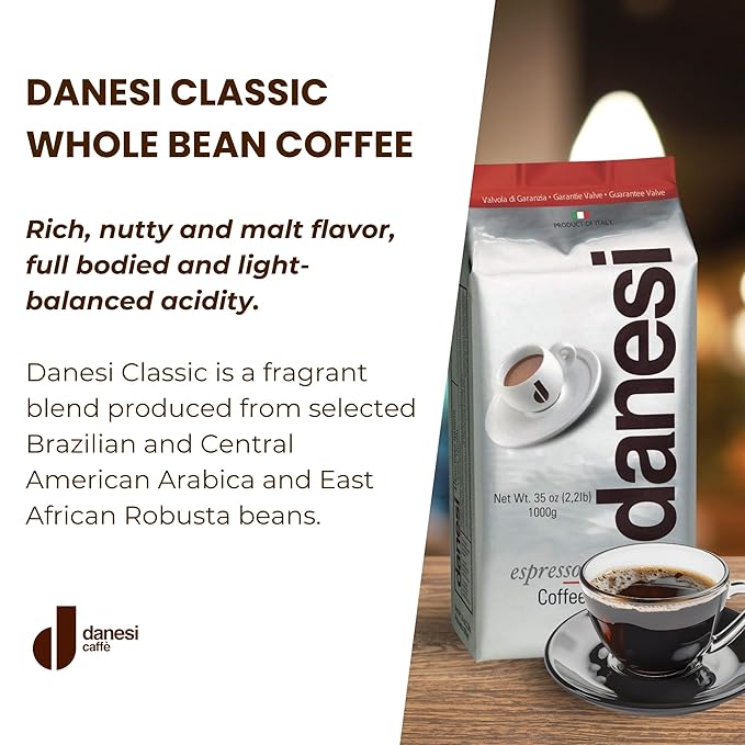 Danesi Caffe Italian Whole Coffee Beans - Espresso Coffee Beans and Medium Roast Whole Bean - Classic (4.4 lb)