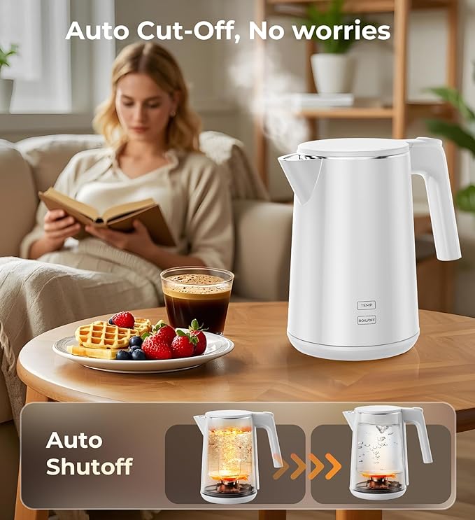 Electric Kettle 1.0L 1200W, 7 Temp Settings, 4H Keep-Warm, Fast-Boil Stainless Steel Electric Tea Kettle, 120V Water Boiler with Auto-Shut Off, Cool Touch PP Exterior for Home Office, White