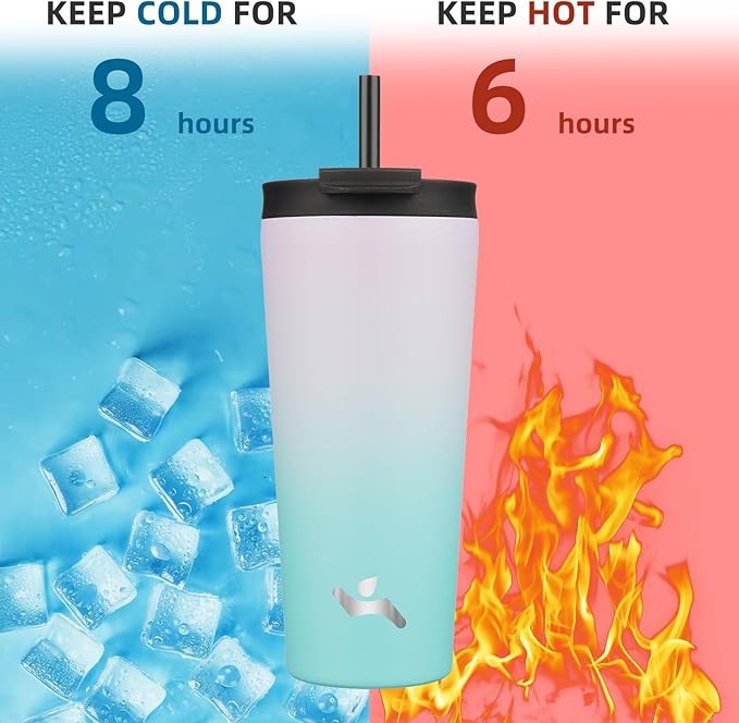 22 OZ Insulated Tumbler with Lid and 2 Straws Stainless Steel Water Bottle Vacuum Travel Mug Coffee Cup,Lavender Green