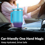 Load image into Gallery viewer, 40oz Tumbler with Handle | Insulated Stainless Steel Travel Mug | 34Hrs Cold &amp; 10Hrs Hot Retention | 100% Leakproof Lid &amp; Straw | Dishwasher Safe + Car Cup Holder Fit (Light Blue Violet Gradient)