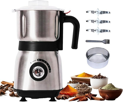 Electric Grinder for Kitchen - 500W Grain Mill with 3 Stainless Steel Blades, Versatile Spice Grinder for Coffee, Grinding Spices, Bean, Grains, Nuts (Black)