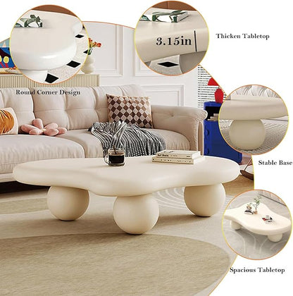 Irregular Cloud Coffee Table with 3 Stable Durable Ball Legs Asymmetrical Chic Low Center Table - Spacious Table for Cups Snacks Fruits Photo (F-47.24in)
