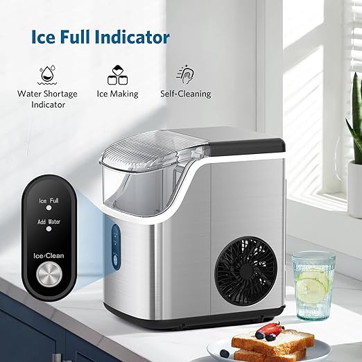 COWSAR Nugget Ice Makers Countertop Soft Chewable Pellet Ice Machine with Auto-Cleaning Function, 35Lbs/24H, Portable Ice Makers for Kitchen, Office, Home,Silver