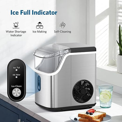 COWSAR Nugget Ice Makers Countertop Soft Chewable Pellet Ice Machine with Auto-Cleaning Function, 35Lbs/24H, Portable Ice Makers for Kitchen, Office, Home,Silver
