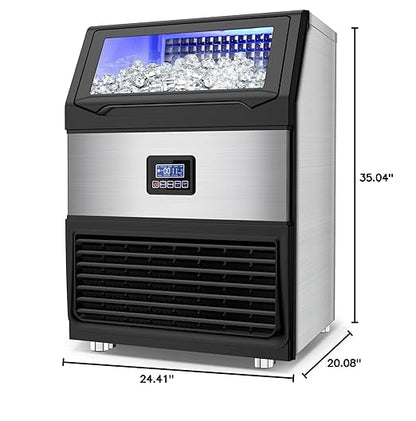 Commercial Ice Maker Machine 250LBS/24H with 75LBS Storage Bin, Stainless Steel Undercounter/Freestanding Ice Maker Machine for Home Bar Outdoor, 80PCS Ice Cubes Ice Machine, Self Cleaning