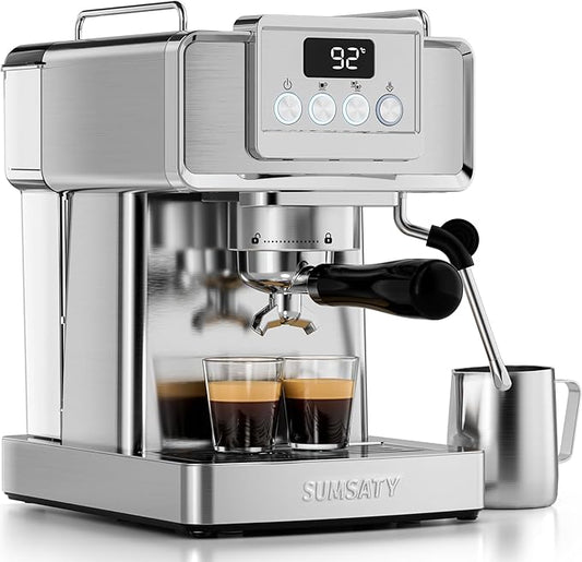 Espresso Machine 20 Bar, Stainless Steel Espresso Maker Professional Coffee Maker with Power Steam & LED Display for Home Barista, Americano, Latte, Cappuccino Machine, 1.8L Water Tank