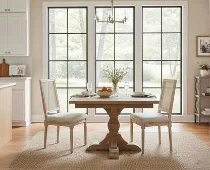 CIMOTA Farmhouse Dining Chairs Set of 4, French Rattan Dining Room Chairs with Rectangle Back/Distressed Wood Upholstered Vintage Side Chairs for Kitchen/Restaurant, Beige/4PCS