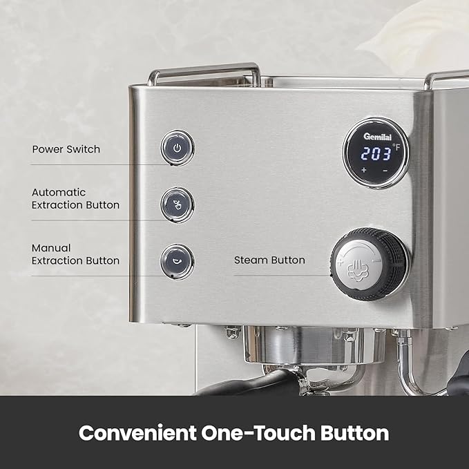 Espresso Machine, 15 Bar Coffee Maker with 1450W Boiler, Milk Frother Steam Wand, Professional Espresso Maker with 57oz Removable Water Tank for Latte, G3007L, Brushed Stainless Steel