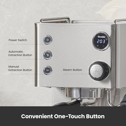 Espresso Machine, 15 Bar Coffee Maker with 1450W Boiler, Milk Frother Steam Wand, Professional Espresso Maker with 57oz Removable Water Tank for Latte, G3007L, Brushed Stainless Steel