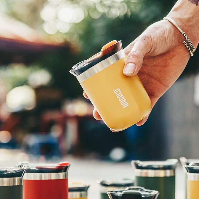 WACACO Octaroma ClassicoTravel Coffee Mug, Double-wall Stainless Steel Travel Tumbler With Drinking Lid, 6 fl oz (180ml), Amber Yellow