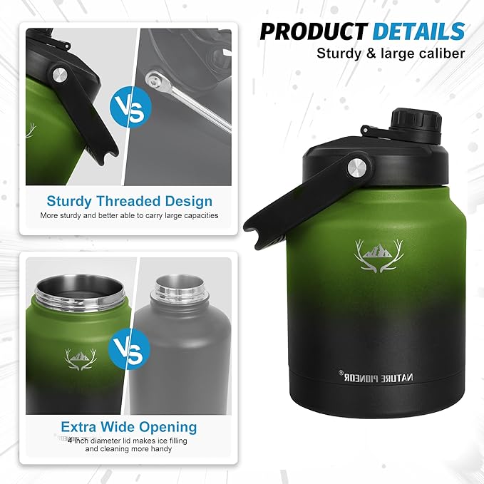 NATURE PIONEOR Insulated Water Bottles with Strap Pouch - 84 oz Stainless Steel Vacuum Bottle with Holder/Carrier/Sleeve - 18/8 Food Grade 84oz Water Jug