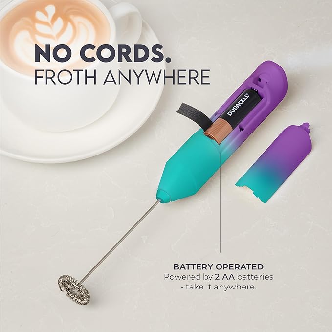 Zulay Kitchen Milk Frother Handheld with 2 Duracell AA Batteries – Electric Drink Mixer for Coffee, Lattes, Cappuccinos, Matcha & Hot Chocolate – Portable Foam Maker & Coffee Bar Accessory