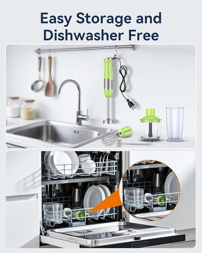 Immersion Blender Handheld 1000W 5 in 1 Corded Stick Hand Blender Kitchen with 12 Speed, BPA-Free, Mixing Beaker, Chopper, Whisk, Milk Frother, Perfect Emulsifier for Soup, Baby Food, Sauce, Puree