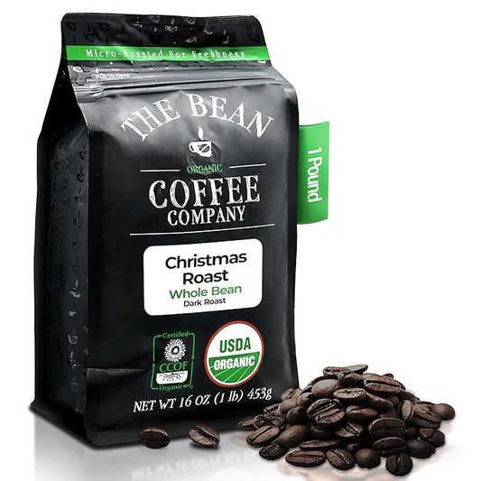 The Bean Organic Coffee Company Christmas Roast, Dark Roast, Whole Bean Coffee, 16-Ounce Bag