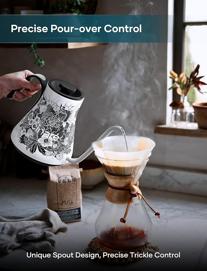 Cocinare FLOW M9 Electric Gooseneck Kettle, ±1℉ Temperature Control for Pour-over Coffee & Tea, Stainless Steel Interior, Quick Heating for Boiling Water (New Blossom)