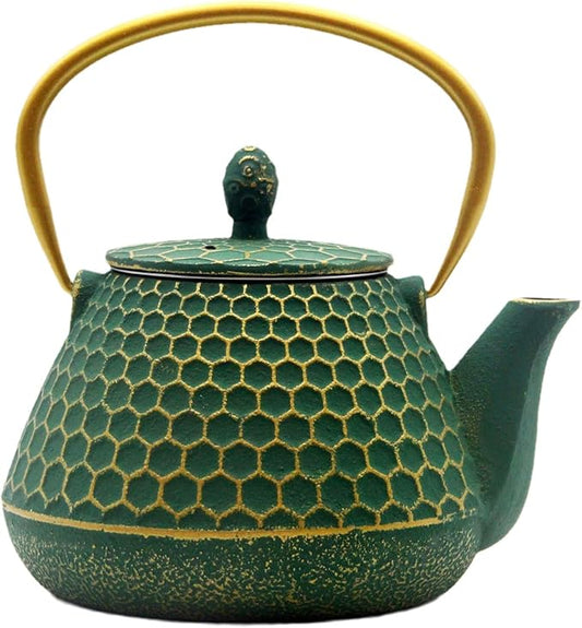 Cast Iron Tea Kettle, Japanese Tetsubin Teapot Coated with Enameled Interior, Durable Cast Iron Teapot with Stainless Steel Infuser for Stovetop Safe(1000ml/34oz)