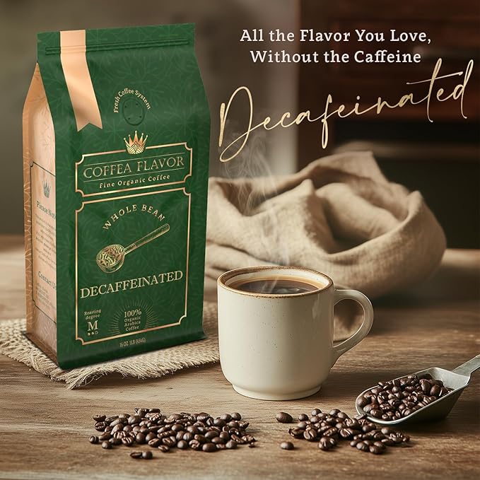 Coffea Flavor Fine Organic coffee -Decaf Whole Bean Coffee | Medium Roast | 100% Arabica Beans | Perfect for Espresso | USDA Certified Organic | Fair Trade | Grown and Roast in the Caribbean |16 Oz