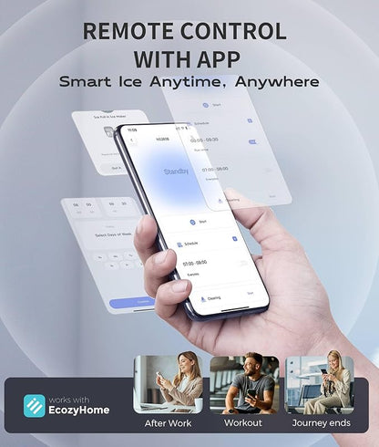 ecozy Nugget Ice Maker Countertop, Smart Portable Crushed Ice Maker with Voice Control, Pellet Chewable Ice 33lbs/24H, Self-Cleaning, with APP WiFi, Timer Function and Status Alerts, Bonus TDS Meter