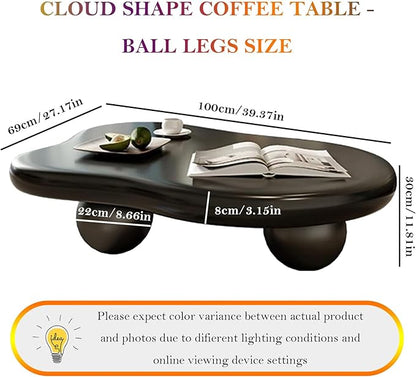 Irregular Cloud Coffee Table with 3 Stable Durable Ball Legs Asymmetrical Chic Low Center Table - Spacious Table for Cups Snacks Fruits Photo (L-39.37in)