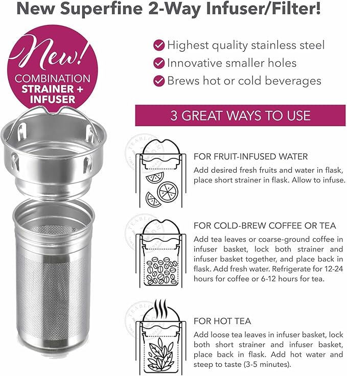 Teabloom - The ORIGINAL All-Brew Travel Tumbler & Thermos | OPRAH’s Favorite | 16oz/480ml Insulated Water Bottle/Tea Flask/Cold Brew Coffee Mug