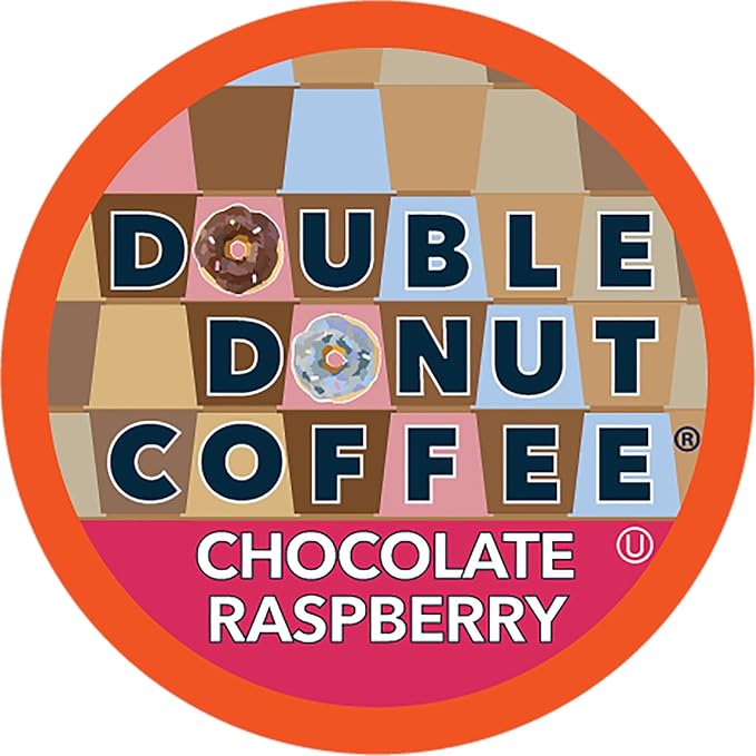Double Donut Coffee Flavored Coffee Pods, Chocolate Raspberry Coffee, Single Serve Medium Roast Coffee for Keurig K Cups Brewers, 24 Count