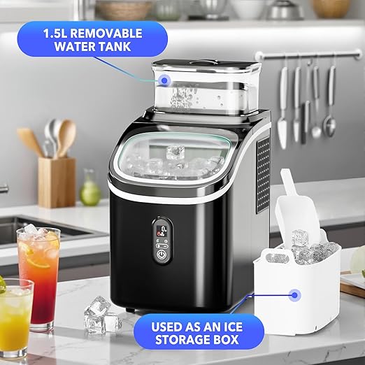 Ice Maker Countertop, 16Pcs Ready in 13 Mins, 33lbs/24H, Portable Ice Cube Maker with External Water Tank, Basket & Scoop, Self-Cleaning, Portable Ice Maker Machine for Home/Kitchen/Office (Black)