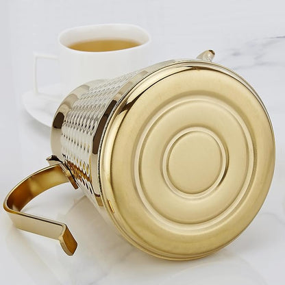 SANQIAHOME 1.6L(54oz) Stainless Steel Hammer Patterned Teapot With Removeable Infuser,Loose leaf cover,Gold