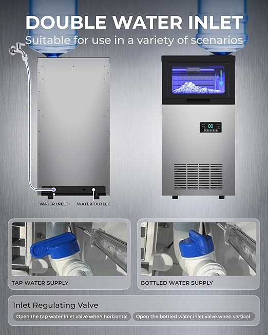 Commercial Ice Maker Machine 120LBS/Day, Undercounter Ice Makers30LBS Storage Bin and 45 Ice Trays, Icemaker Machine Double Water Inlet with Water Line, Ice Scoop