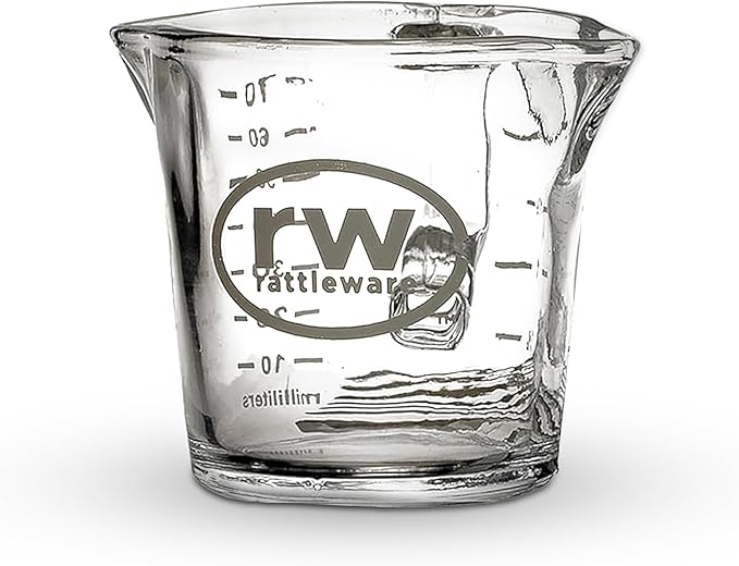 Rattleware 3 oz Espresso Shot Glass Pitcher – Double Spouted Genuine Barista Measuring Cup with White Graduations in ml & oz – High-Volume, Commercial-Grade for Swift Espresso Pouring & Precision