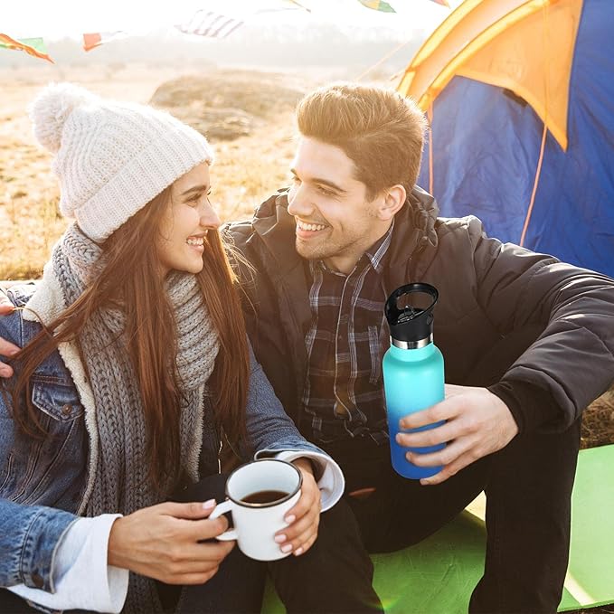 Volhoply 17oz Insulated Water Bottle Bulk 2 Pack,Stainless Steel Kids Water Bottles with Straw Lid,Reusable Metal Water Flask,Double Wall Vacuum Sports School Cups Keep Hot & Cold (Green Blue,2 Set)