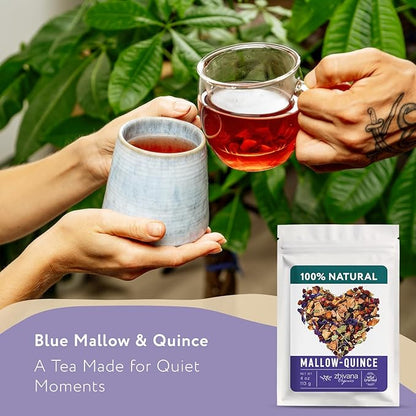 Blue Mallow and Quince Herbal Tea – Loose Leaf Caffeine Free Tea – Floral Fruity Relaxing Tea – 100% Natural Ingredients – Te de Malva - 4 oz