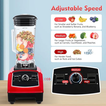 2L 2200W Professional Countertop Blender Heavy Duty Household Grade Blender Mixer with Food Grade ABS Stirring Rod for Milkshakes and Ice Cream (red)