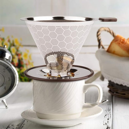 Pour Over Coffee Filter Dripper, Reusable Stainless Steel Metal Drip Coffee Maker Cone, Paperless Permanent Coffee Strainer, Coffee Mesh Filters for 1-4 Cup with Cleaning Brush