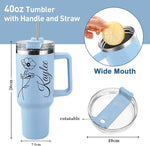 Load image into Gallery viewer, Personalized 40 Oz Tumbler with Handle and Straw, Custom Cup with Name &amp; Birth Flower, Stainless Steel Travel Coffee Tumbler,Personalized Christmas Birthday Gifts for Women, Teen Girls