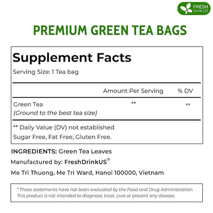 FreshDrinkUS, Premium 120 Green Tea Bags, 100% Natural & Pure from Green Tea. Green Herbal Tea. Made with Natural Material Tea Bags. No Sugar, No Gluten, Vegan