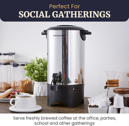 Elite Gourmet CCM040 Stainless Steel 40 Cup Coffee Urn Removable Filter For Easy Cleanup, Two Way Dispenser with Cool-Touch Handles Electric Coffee Maker Urn, Stainless Steel